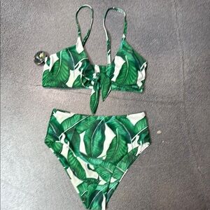 Blooming Jelly Tropical Green Leaf Bikini Set Medium